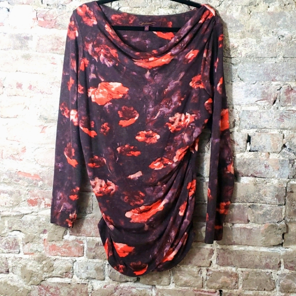 Plus size ladies blouse 1x flowers red purple